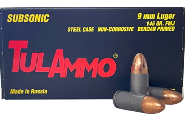 TulAmmo 9mm Luger 145 grain Full Metal Jacket (FMJ) Steel Centerfire Pistol Ammunition, 50, FMJ