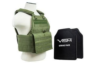 Image of Vism 2924 Series Plate Carrier Vest includes two BSC1012 Soft Ballistic Panels - Shooters Cut 10in X12in, Green BPCVPCV2924G-A