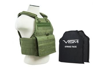 Image of Vism 2924 Series Plate Carrier Vest includes two BSC1012 Soft Ballistic Panels - Shooters Cut 10in X12in, Green BSCVPCV2924G-A