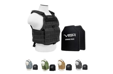 Image of Vism 2924 Series Plate Carrier Vest w/ Two Ballistic Plates, Black, Digital Camo, Green, Tan, Urban Gray