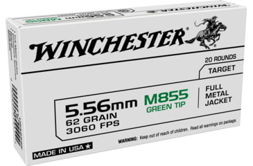 Winchester USA 5.56x45mm NATO 62 grain Green Tip (M855) Full Metal Jacket Boat Tail (FMJBT) Brass Centerfire Rifle Ammunition Up to 25% Off, After Mail-in Rebate