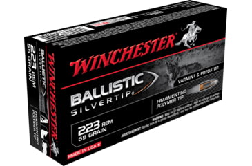 Image of Winchester BALLISTIC SILVERTIP .223 Remington 55 grain Fragmenting Polymer Tip Brass Cased Centerfire Rifle Ammo, 20 Rounds, SBST223B