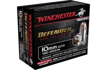 Winchester DEFENDER 10mm Auto 180 grain Bonded Jacketed Hollow Point Centerfire Pistol Ammunition, 20, BJHP