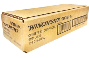 Winchester SUPER-X 9mm Luger 124 Grain Full Metal Jacket Brass Cased Pistol Ammunition, 50, FMJ