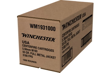 Image of Winchester USA RIFLE, 5.56x45mm NATO, 55 grain, Full Metal Jacket, Brass, Centerfire Rifle Ammo, 1000, WM1931000