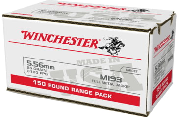 Image of Winchester USA RIFLE, 5.56x45mm NATO, 55 grain, Full Metal Jacket, Brass, Centerfire Rifle Ammo, 150, WM193150