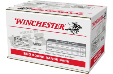 Image of Winchester USA RIFLE, 5.56x45mm NATO, 55 grain, Full Metal Jacket, Brass, Centerfire Rifle Ammo, 200, WM193200