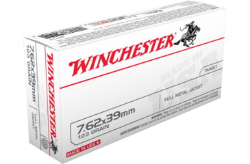 Winchester USA 7.62x39 mm 123 grain Full Metal Jacket (FMJ) Brass Centerfire Rifle Ammunition, 20, FMJ