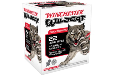 Winchester Wildcat .22 Long Rifle 40 Grain Copper Plated Rimfire Ammunition, 500, LRN