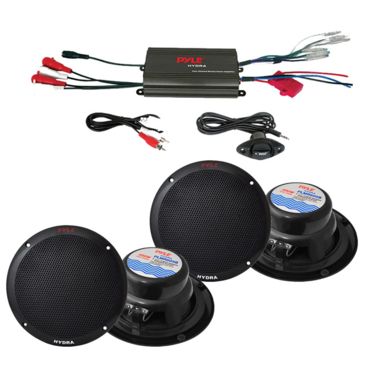 Pyle PLMRKT4B 4 Channel 800 Watt Waterproof Micro Marine Amp 4 x 6.5'' Speakers 
