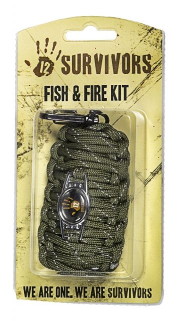 12 Survivors Fish and Fire Emergency Kit - Fishing lineHooksFloatsSwivelsWeightsAlcohol PadFire StarterKnife BladeFoilTinderCord - 12 Survivors