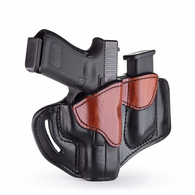 1791 Gunleather Combo Open Top Multi-Fit Belt Holster 2.1 and Mag 1.2 S&W MP9 Taurus PT111 Right Hand Brown on Black Size 2.1 - 1791 Gunleather