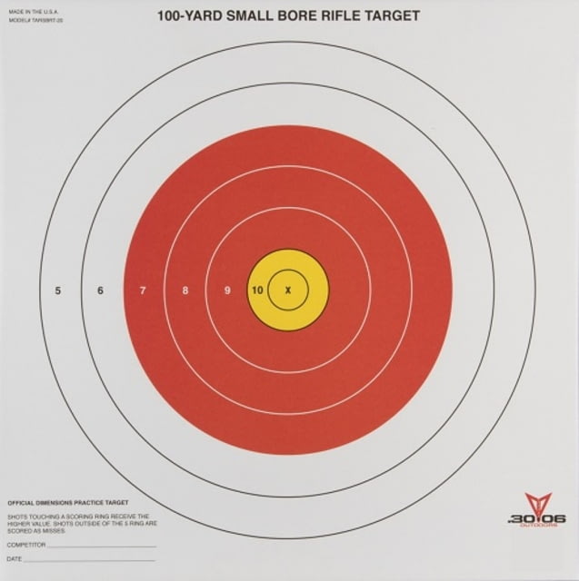 30-06 Outdoors 100 yd Small Bore Rifle Target 20ct Packaged White - .30-06 Outdoors