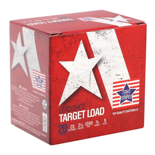  Stars & Stripes Target Shotshells 20 Gauge 7/8oz #8 Shot 2.75 Shotgun 25 Rounds Ammo