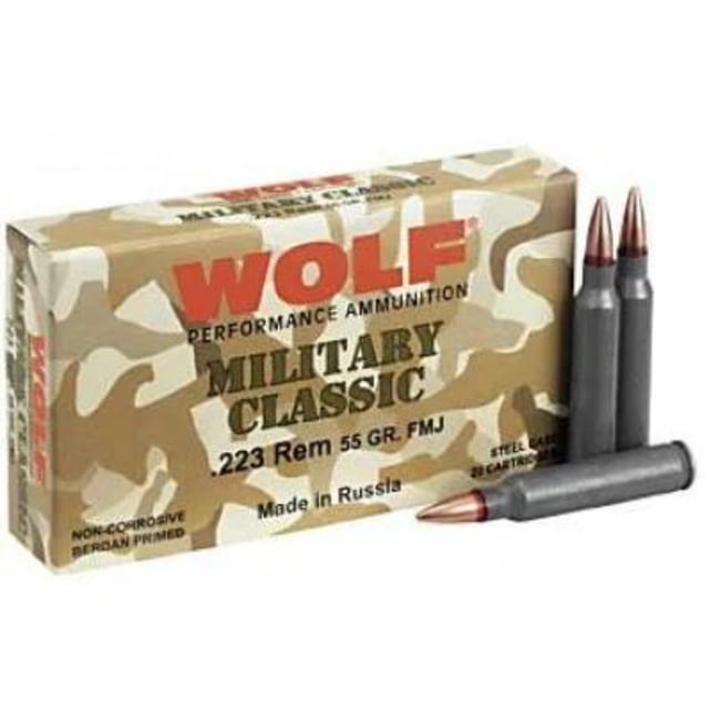 f Military Classic .223 Remington 55 Grain Full Metal Jacket Steel Cased Rifle 500 Rounds Ammo