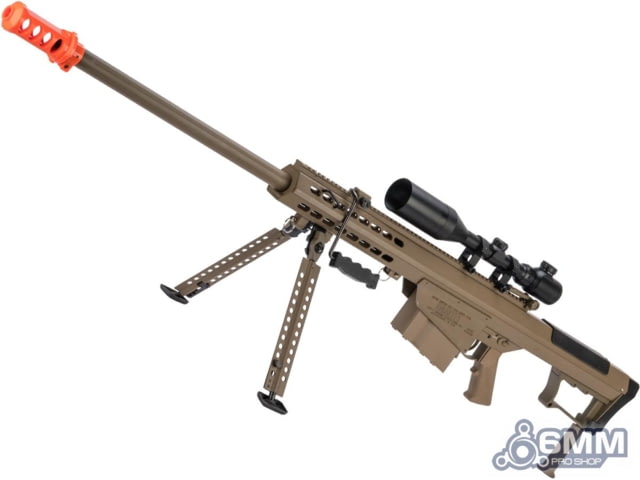 6mmProShop Barrett Licensed M107A1 Bolt Action Powered Airsoft Sniper Rifle Tan - 6Mmproshop