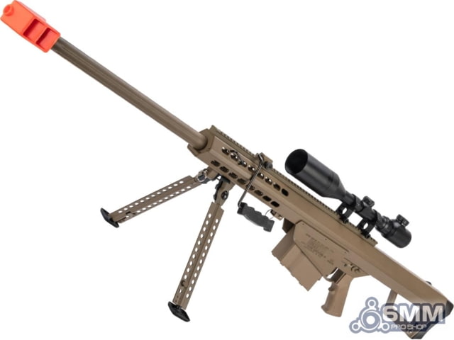 6mmProShop Barrett Licensed M82A1 Bolt Action Powered Airsoft Sniper Rifle Tan - 6Mmproshop