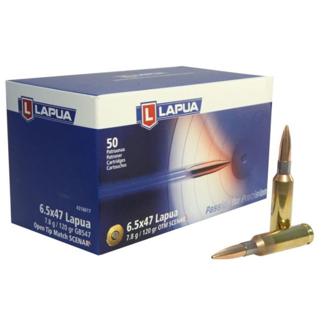 Lapua 6.5x47 Lapua 120 Grain Scenar-L OTM Brass Cased Rifle Ammo 50 Rounds