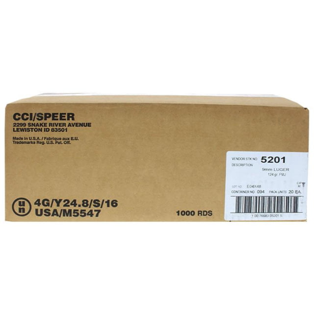  Ammunition CCI Blazer Brass Handgun Ammunition 9mm Luger 124 Gr. FMJ 1090 Fps 1000/ct 20-50/ct EEA78F9E CC Ammo
