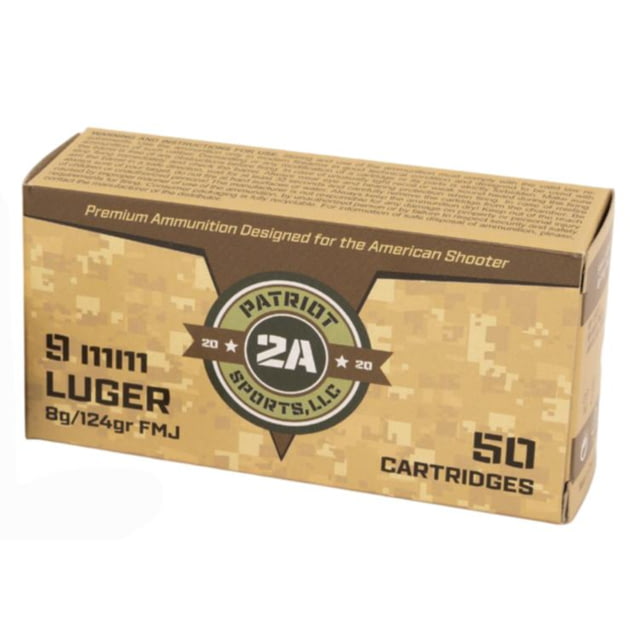 Patriot Sports USA 9mm Luger 124 Grain Full Metal Jacket Brass Cased Pistol Ammo PJ - Patriot Sports, Usa