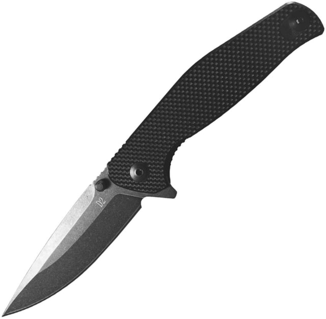 ABKT Tac Catalyst Linerlock Folding Knife 3.5" black stonewash finish D2 tool steel blade Black textured G10 handle - Abkt Tac