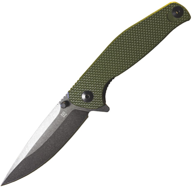 ABKT Tac Catalyst Linerlock Folding Knife 3.5" stonewash finish D2 tool steel blade Green textured G10 handle - Abkt Tac