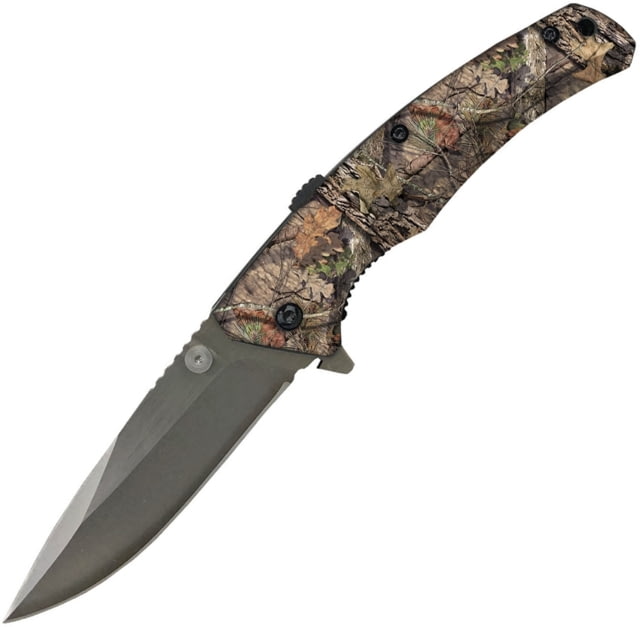 ABKT Tac Sidewinder A/O Folding Knife 4.25in Closed 3.25in Black Stonewash 8Cr13Mov SS Blade Synthetic Handle Thumb Stud Pocket Clip Mossy Oak - Abkt Tac