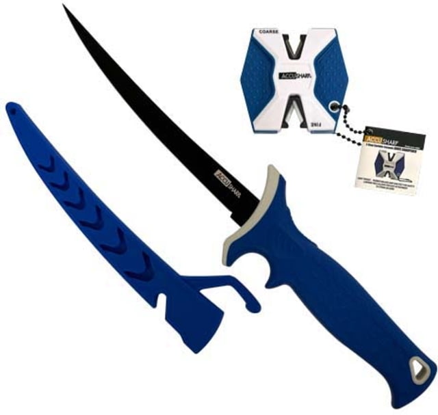 AccuSharp Fillet Knife w/2-Step Carbide-Ceramic Knife Sharpener 6.5in Stainless Steel Blue Handle - Accusharp