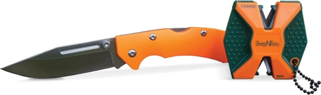 AccuSharp SharpNEasy Lockback Combo 4.5in Closed 3.25in Satin SS Blade Orange G10 Handle Pocket Clip Thumb Stud Includes Green/ Orange Sharpneasy Two - Accusharp