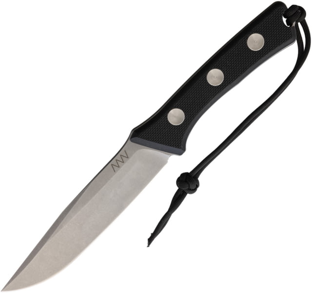 Acta Non Verba Knives P300 Fixed Blade Knife 5.75" stonewash finish Bohler N690 stainless blade Black G10 handle Black leather belt sheath - Acta Non Verba Knives