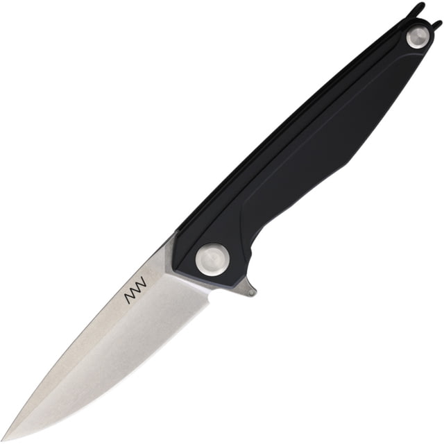 Acta Non Verba Knives Z300 Framelock Folding Knife 3.5" stonewash finish Sleipner tool steel blade Black finger grooved titanium handle - Acta Non Verba Knives