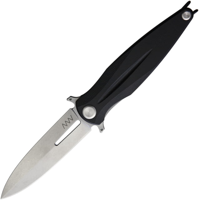 Acta Non Verba Knives Z400 Linerlock Folding Knife 4" stonewash finish Sleipner tool steel spear poin Black G10 handle - Acta Non Verba Knives