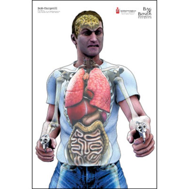 Action Target Bag of Bones Man w/ Two Guns Anatomical Target 100 Pack White/Blue/Red/Yellow - Action Target
