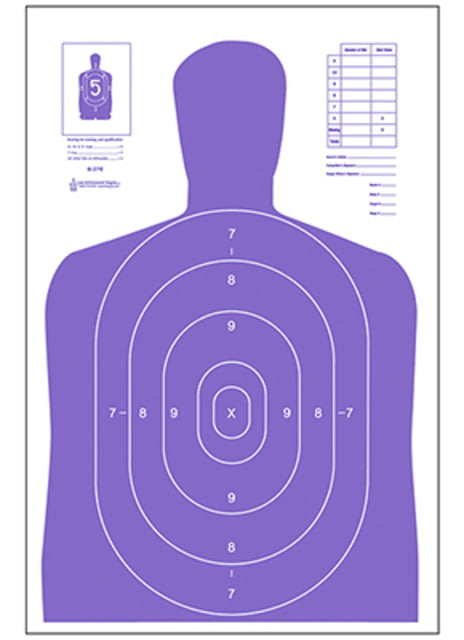 Action Target High Visibility Fluorescent B-27E Indoor Target, Pack of 100, Purple, B-27E-PR by USA Action Target Shooting Paper Targets