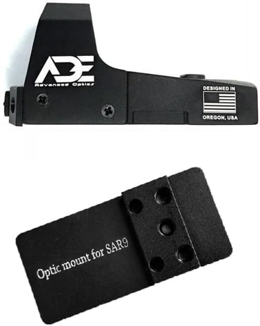 ADE Advanced Optics  Reflex Green Dot Sight w/SAR9 Optic Mount Plate 1x 4 MOA Black - Ade Advanced Optics