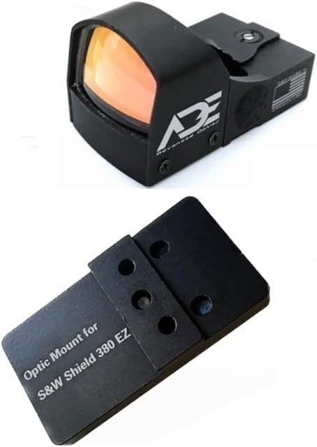 ADE Advanced Optics Reflex Red Dot w/Optic Mounting Plate/Standard Picatinny Mounting Plate S&W MP 380 Shield EZ 1x 5 MOA Black - Ade Advanced Optics