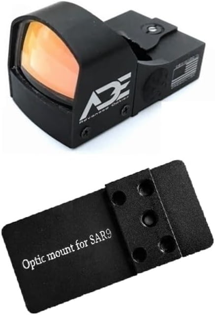 ADE Advanced Optics Shake Awake Reflex Red Dot Sight w/SAR 9 USA SAR9 Optic Mount Plate 1x 5 MOA Black