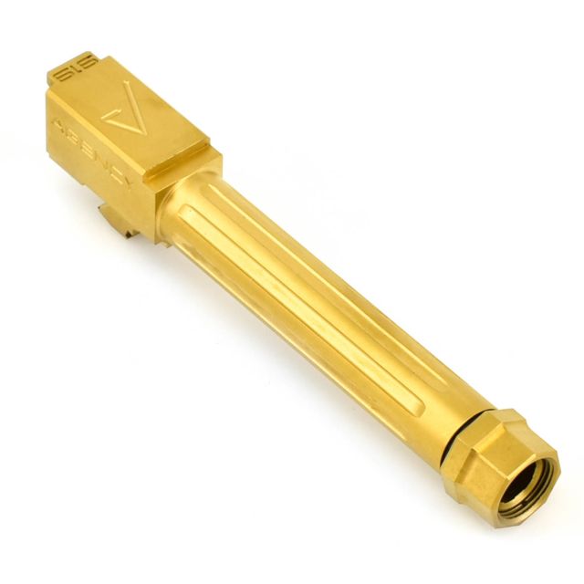 Agency Arms Mid Line Match Grade Drop-In Barrel Threaded/Fluted Glock 19 Gen5 Gold Titanium Nitride - Agency Arms