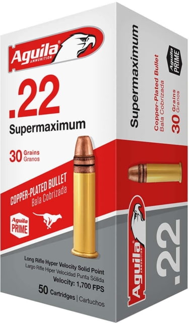 Aguila Ammunition .22 Long Rifle Super Max 30 Grain Hyper Velocity Copper-Plated Solid Point Lead Round Nose LRN Brass Cased Centerfire Rimfire Ammo - Aguila Ammunition