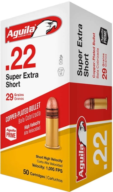 Aguila Ammunition .22 Super Extra Short 29 Grain High Velocity Copper-Plated Solid Point Lead Round Nose LRN Brass Cased Centerfire Rimfire Ammo Case - Aguila Ammunition