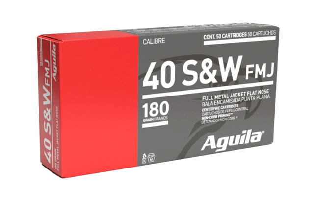 Aguila Ammunition .40 S&W 180 Grain Full Metal Flat Nose Jacket Brass Cased Pistol Ammo 50 Rounds - Aguila Ammunition