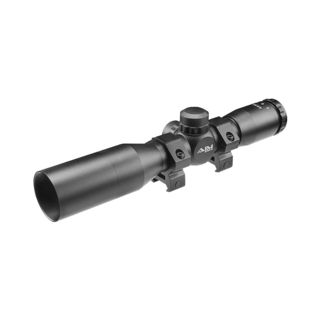 AIM Sports Inc 4X32 Compact Rangfinder Scope W/Rings & Sunshade Black Medium  Black Medium - Aim Sports Inc