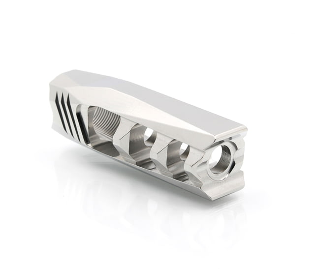 Airborne Arms AAS5 Spectre Muzzle Brake AR .223 Remington/ 5.56x45mm NATO/ .224 Valkyrie 1/2x28 Thread Silver - Airborne Arms