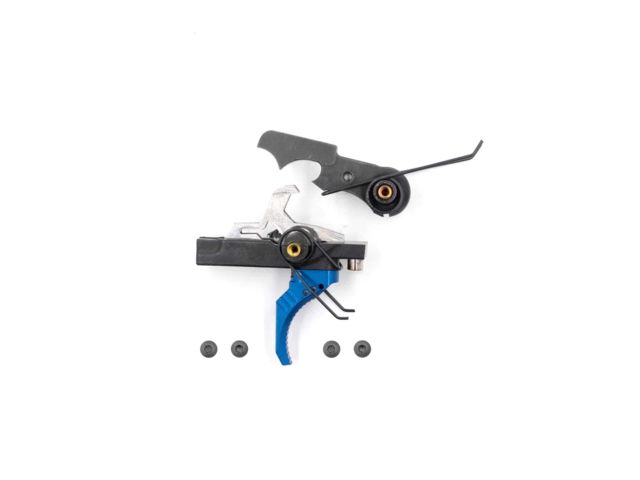 Airborne Arms Geronimo Trigger System Compact Talon AR-9/ AR-10/ AR-15 3-4 lb Pull Weights Ambidextrous Curved Blue Compact - Airborne Arms