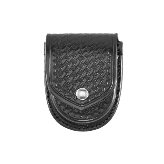 Aker Leather Model 500 Compact Round Single Handcuff Case Basketweave Black Snap Black Snap Small - Aker Leather