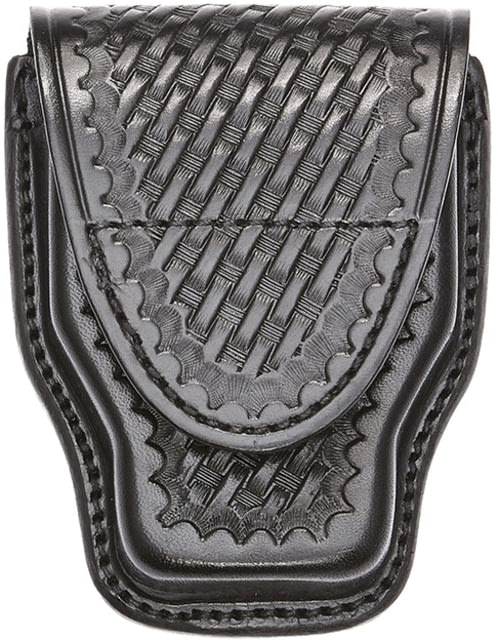Aker Leather Model 508 Handcuff Case Small Hidden Snap Basketweave Black - Aker Leather