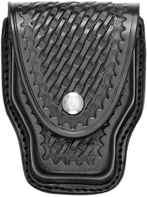 Aker Leather Model 508 Handcuff Case Small Chrome Snap Basketweave Black - Aker Leather