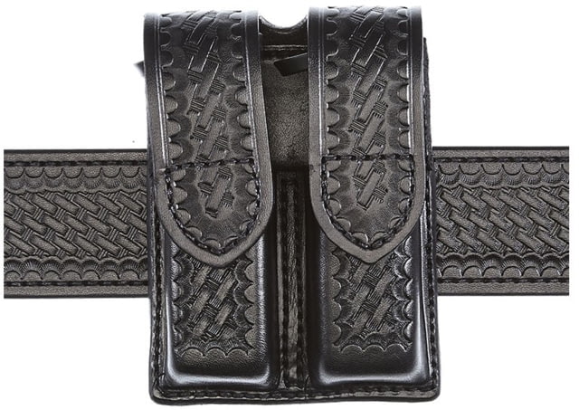 Aker Leather Model 510 Double Magazine Pouch Medium .40 S&W/9mm Luger Hidden Snap Double Stack Basketweave Black - Aker Leather