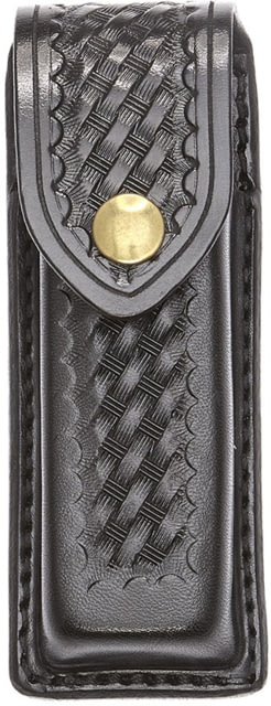Aker Leather Model 511 Single Magazine Pouch Medium Single Stack Colt .45 Caliber Chrome Snap Basketweave Black - Aker Leather