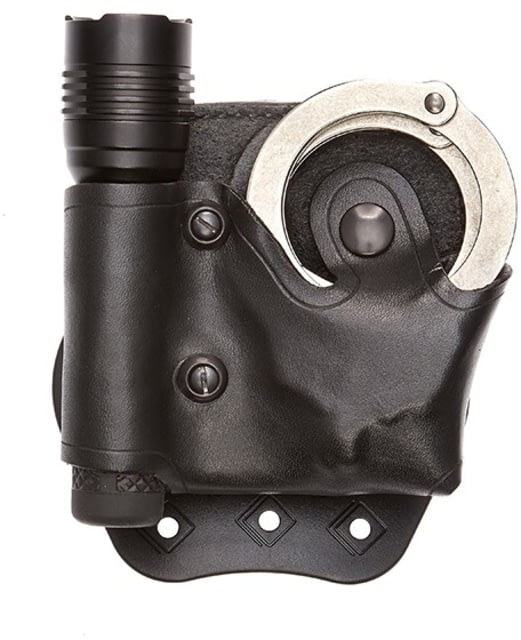 Aker Leather Model 618 D.M.S. Flashlight And Handcuff Cases Right Snap Plain Black - Aker Leather